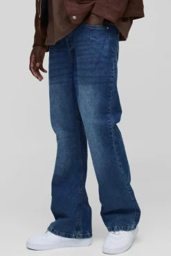 New boohooMAN Relaxed Rigid Flare Jean In mid blue