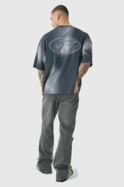 Hot boohooMAN Relaxed Rigid Flare Knee Ripped Denim Jeans stone