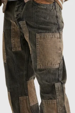 Hot boohooMAN Relaxed Rigid Flare Patchwork Jeans chocolate