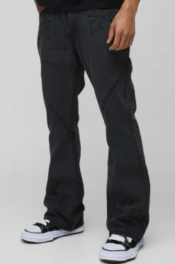 Outlet boohooMAN Relaxed Rigid Flare Western Embroidery Denim Jeans grey