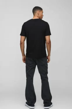 Outlet boohooMAN Relaxed Rigid Flare Western Embroidery Denim Jeans grey