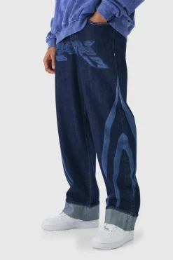 Cheap boohooMAN Relaxed Rigid Laser Print Moto Jeans indigo