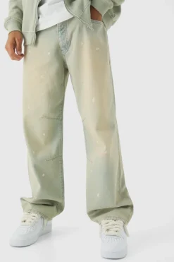 Flash Sale boohooMAN Relaxed Rigid Paint Splatter Denim Jeans ecru
