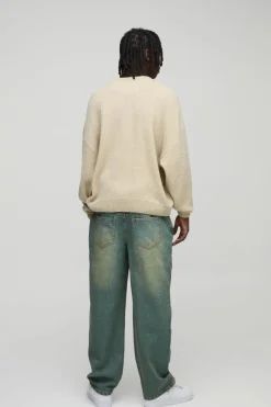 Outlet boohooMAN Relaxed Rigid Panelled Tinted Denim Jeans green