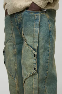 Outlet boohooMAN Relaxed Rigid Panelled Tinted Denim Jeans green