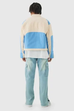 New boohooMAN Relaxed Rigid Popper Hem Cargo Jeans antique blue