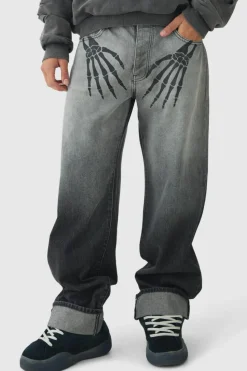 Clearance boohooMAN Relaxed Rigid Skeleton Hand Washed Jeans washed black
