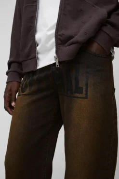 Online boohooMAN Relaxed Rigid Stacked Ombre Official Printed Jeans black