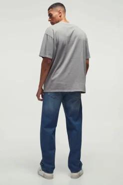 Outlet boohooMAN Relaxed Rigid Studded Denim Jeans mid blue
