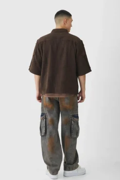 Clearance boohooMAN Relaxed Rigid Tinted Cargo Denim Jeans antique wash