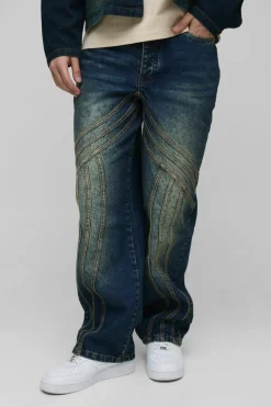 Clearance boohooMAN Relaxed Rigid Vintage Look Panelled Denim Jeans green