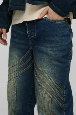 Clearance boohooMAN Relaxed Rigid Vintage Look Panelled Denim Jeans green
