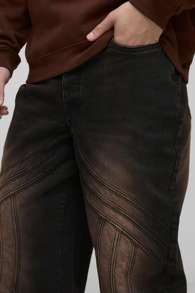Hot boohooMAN Relaxed Rigid Vintage Look Panelled Denim Jeans brown