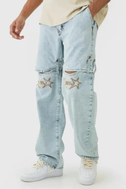 New boohooMAN Relaxed Rigid Western Detachable Leg Jeans light blue