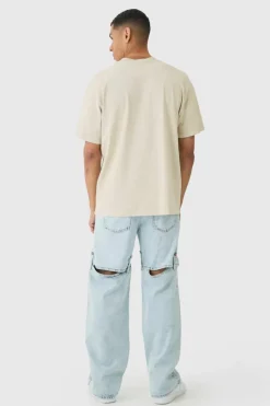 New boohooMAN Relaxed Rigid Western Detachable Leg Jeans light blue