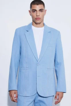 Clearance boohoo Relaxed Single Breasted Denim Suit antique blue