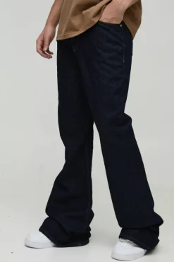 Sale boohooMAN Relaxed Stacked Flared Rigid Raw Jeans indigo