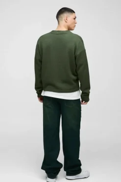 Online boohooMAN Relaxed Stacked Rigid Extreme Ripped Washed Denim Jeans green