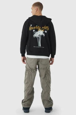 Store boohooMAN Relaxed Twill Distressed Panelled Cargo Trousers taupe