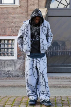 Discount boohooMAN Relaxed Wide Leg Cross Applique Washed Joggers charcoal