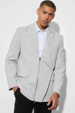 Fashion boohooMAN Relaxed Zip Blazer light grey