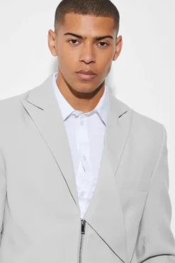 Fashion boohooMAN Relaxed Zip Blazer light grey