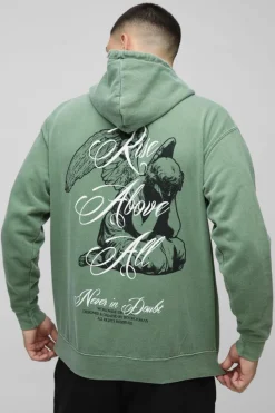 Hot boohooMAN Renaissance Text Graphic Hoodie khaki
