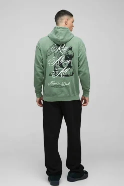Hot boohooMAN Renaissance Text Graphic Hoodie khaki