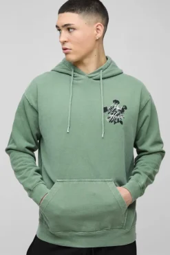 Hot boohooMAN Renaissance Text Graphic Hoodie khaki
