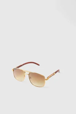 Hot boohooMAN Retro Tinted Lense Sunglasses brown