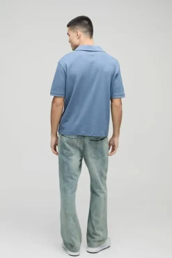 Store boohooMAN Revere Ribbed Polo blue