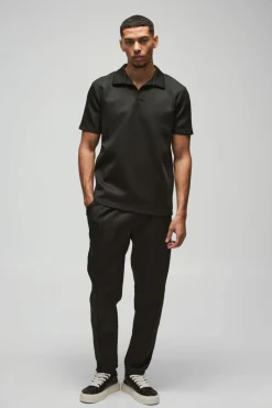 Sale boohooMAN Revere Scuba Polo & Jogger Set black