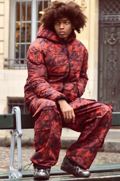 Hot boohooMAN Reversible Camo Puffer Jacket orange