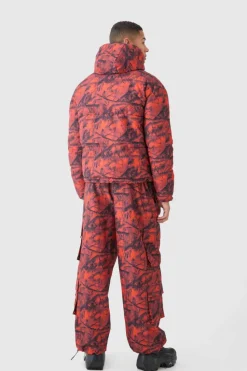 Hot boohooMAN Reversible Camo Puffer Jacket orange