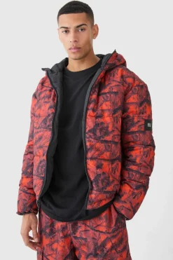 Hot boohooMAN Reversible Camo Puffer Jacket orange
