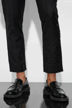 Fashion boohooMAN Rhinestone Detail Tapered Suit Trousers black