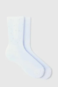 Flash Sale boohooMAN Rhinestone Socks white