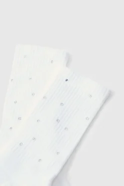 Flash Sale boohooMAN Rhinestone Socks white