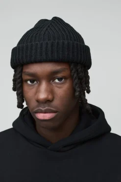Fashion boohooMAN Ribbed Micro Beanie black