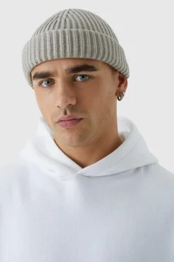 Discount boohooMAN Ribbed Micro Beanie stone