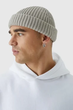 Discount boohooMAN Ribbed Micro Beanie stone