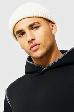 Hot boohooMAN Ribbed Micro Beanie ecru
