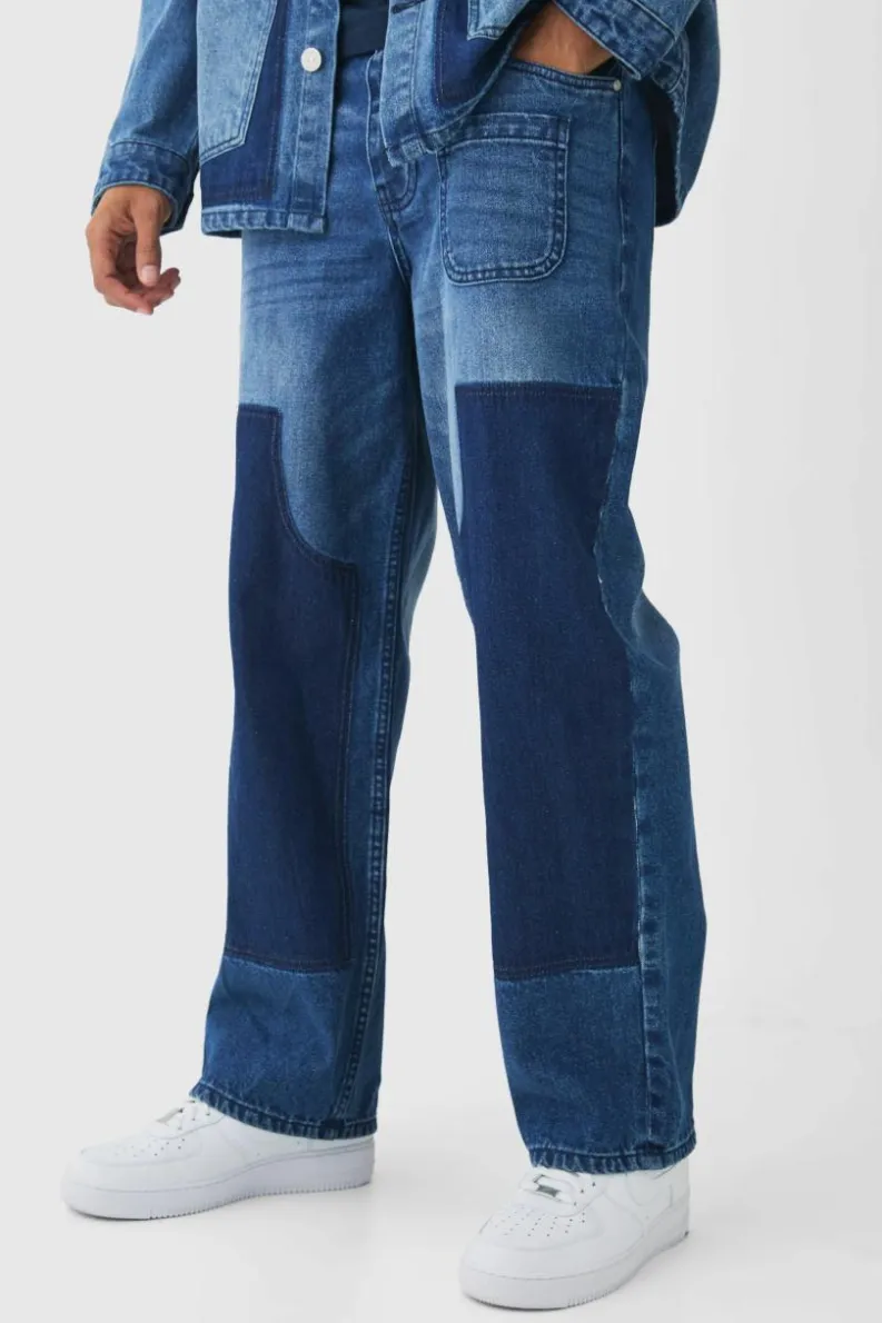 Best Sale boohooMAN Rigid Baggy Carpenter Dyed Jeans mid blue