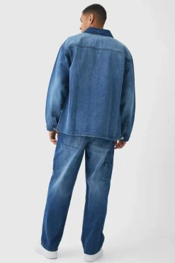 Best Sale boohooMAN Rigid Baggy Carpenter Dyed Jeans mid blue
