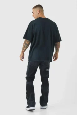 Best boohooMAN Rigid Slim Flare Patchwork Applique Jeans washed black