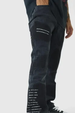Best boohooMAN Rigid Slim Flare Patchwork Applique Jeans washed black
