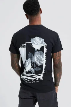 Online boohooMAN Rose Graphic T-shirt black