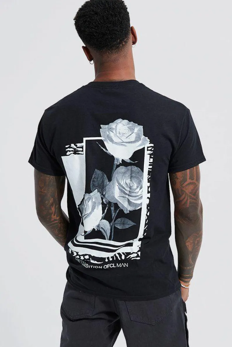 Online boohooMAN Rose Graphic T-shirt black