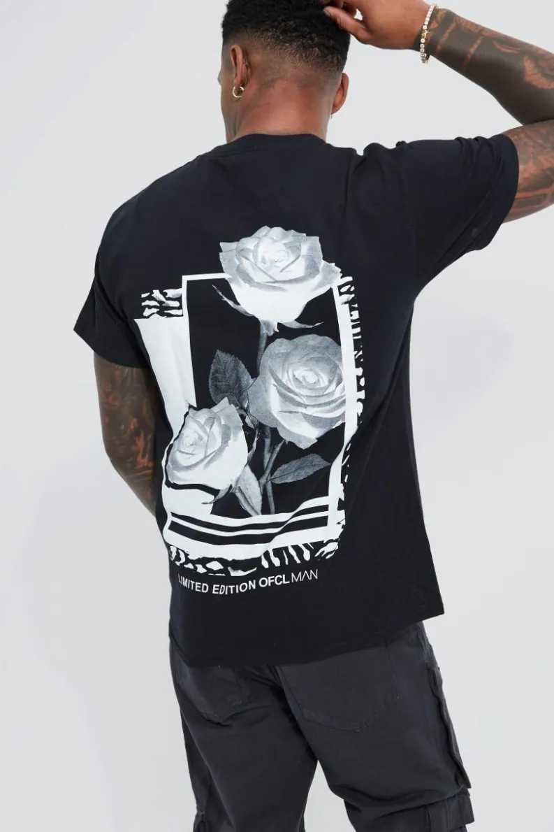 Online boohooMAN Rose Graphic T-shirt black