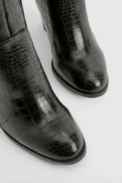 Discount boohoo Round Toe Knee High Croc Boots black